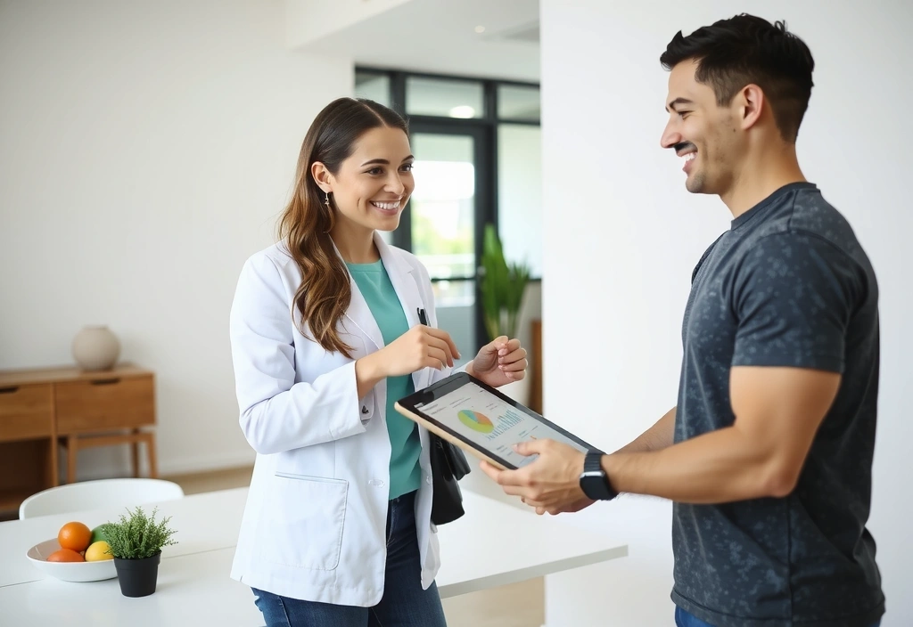 Dietetyk omawiający plan żywieniowy z klientem